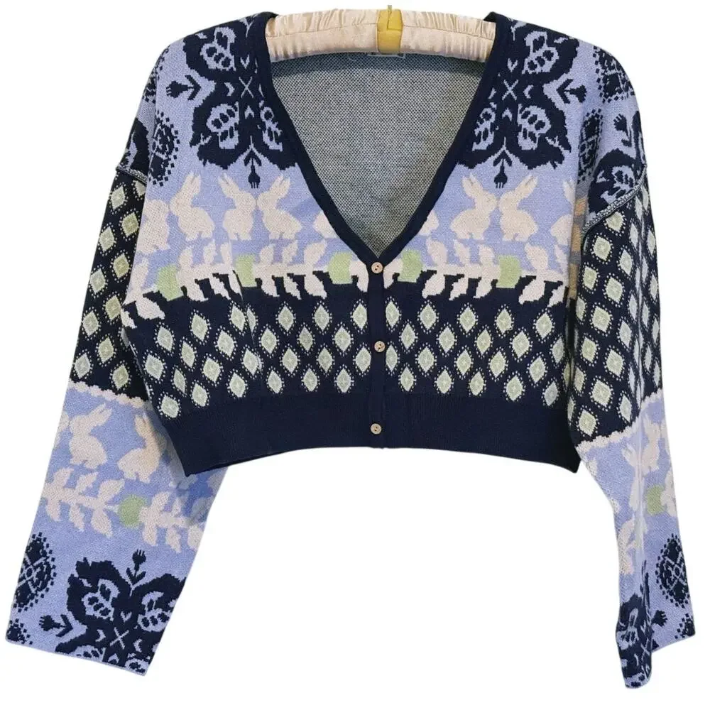 Free People Snow Bunny Knit SET Cardigan & Leggings XS Blue Lounge Nordic Indie